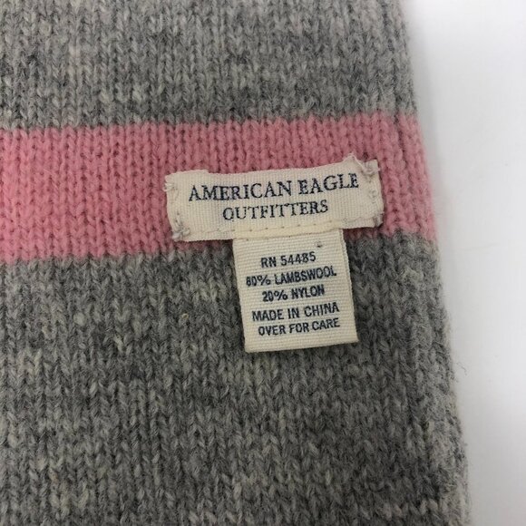 American Eagle Outfitters AE Wool Blend Winter Scarf Gray Pink Fringe - Picture 4 of 4